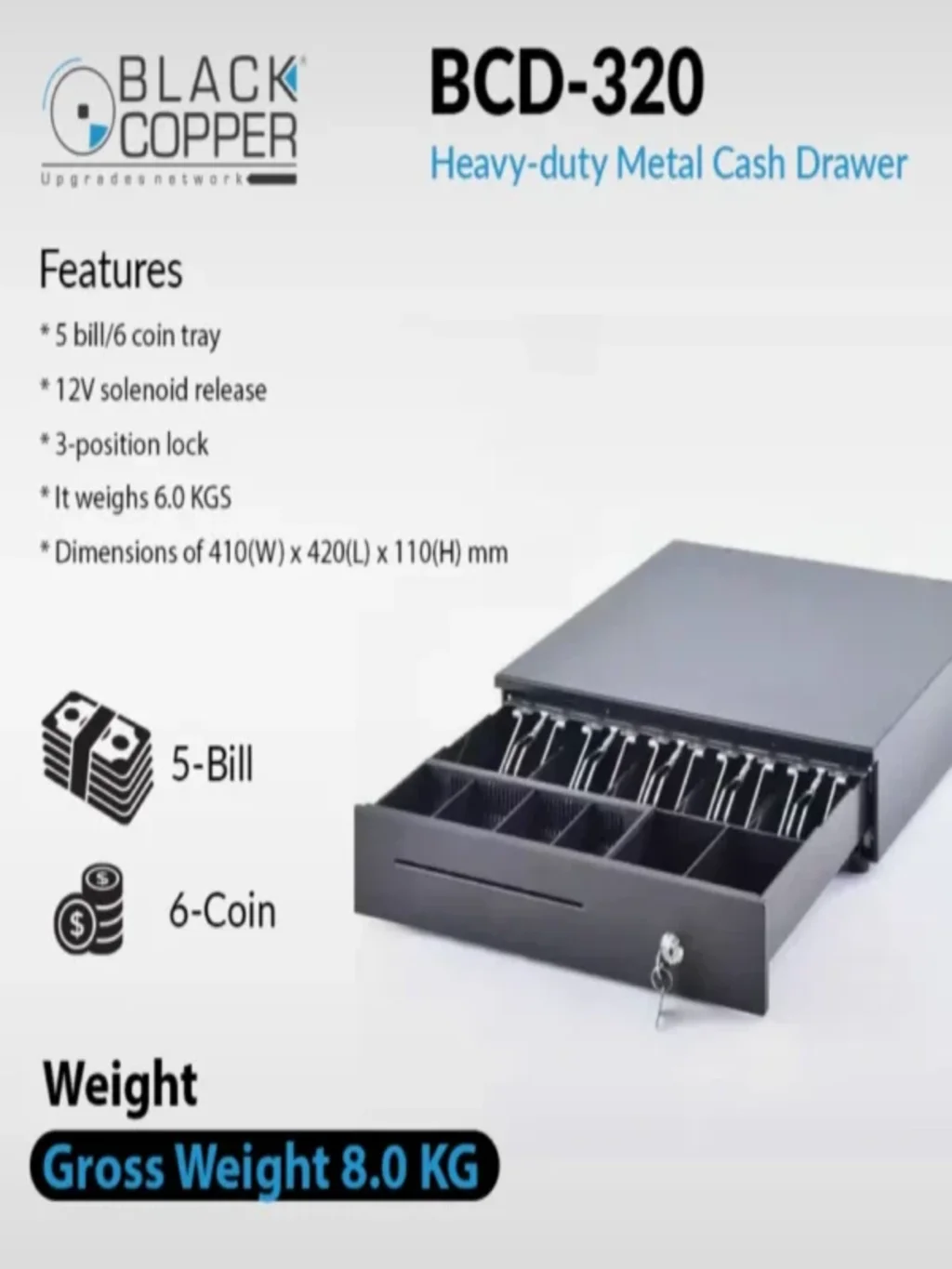 Cash-Drawer-Machine-Black-Copper-Model-BCD-320.webp Cash Machine Black Copper Model BCD-320 - Image 1