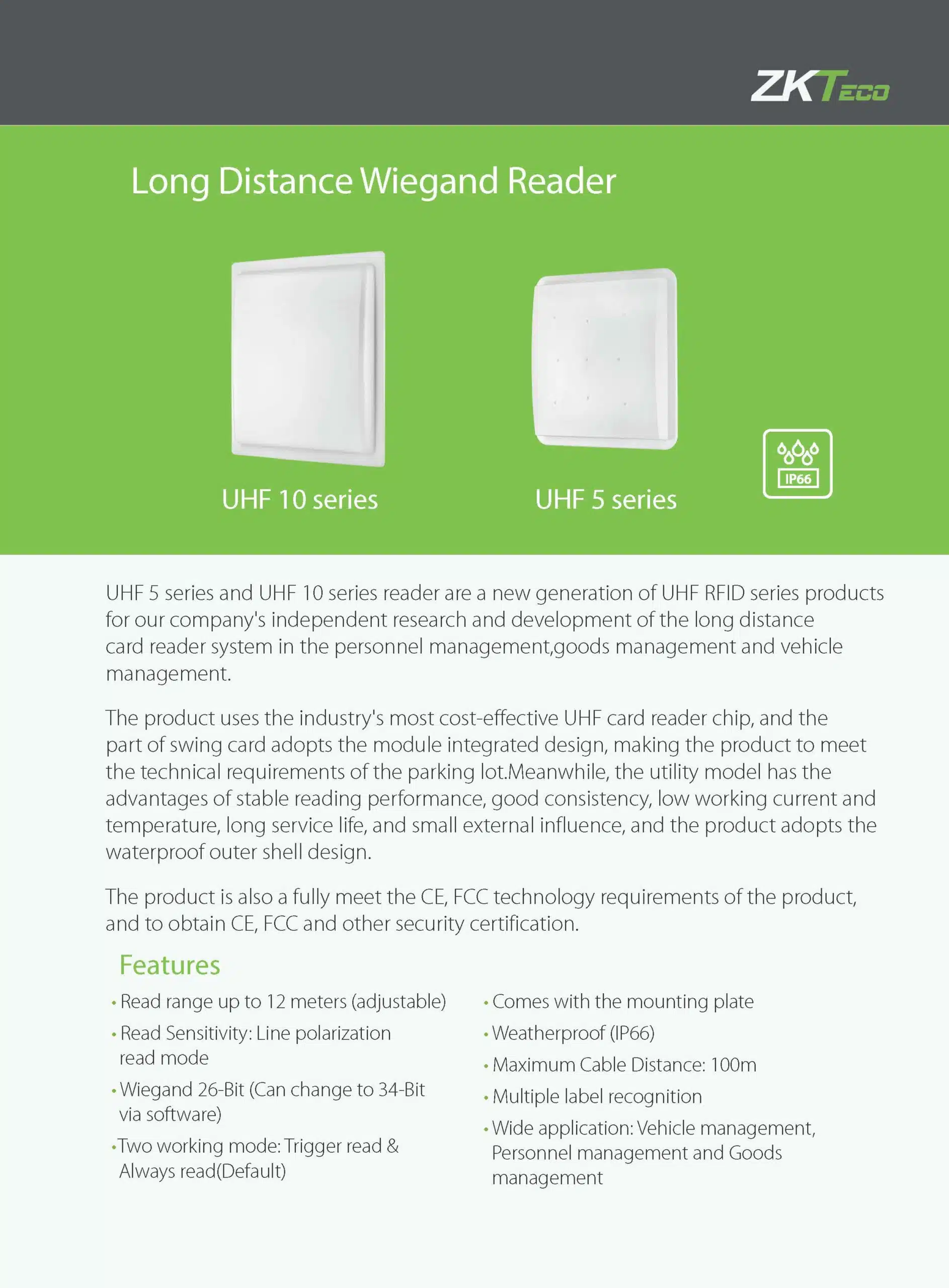 ZKTeco UHF Reader Long Distance E-Tag Wiegand (UHF1-10F) - Image 3
